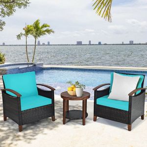 Set of 3 Patio Wicker Furniture with Washable Cushion and Acacia Wood <b>Tabletop</b> Durable and Stylish Outdoor Furniture - Product Image 6