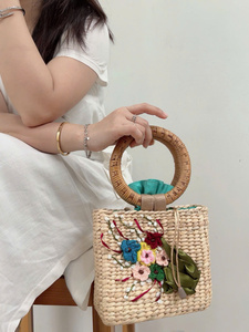 Bolsos de Mujer de Jacinto de Agua Ecológicos y a la Moda para el Verano, con Flores, Cierre Abierto, Dos Correas, Forma de Media Luna, Naturales para la Playa - Product Image 2