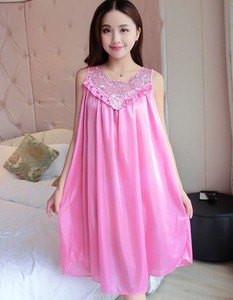 Women Sleeveless Nightgown Pink Ruffled Collar <b>Loose</b> Knee Length Sleepwear Summer Solid Color <b>Dress</b> - Product Image 1