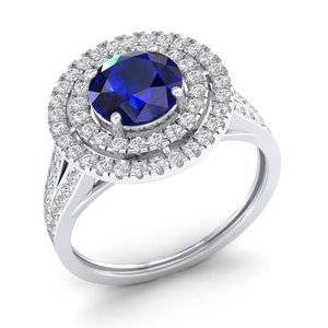 REYES IGI Certified 14K <b>White</b> Gold Round Cut 1.3 Carat Blue <b>Sapphire</b> Gemstone <b>Ring</b> For Women Luxury Wedding Gift Fine Jewelry - Product Image 2