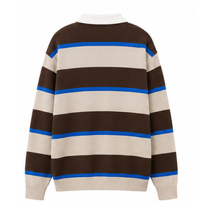 Suéter de Punto a Rayas para Hombre, Manga Larga, Diseño de Cuello, Corte Regular, Material de Punto para Otoño e Invierno - Product Image 2