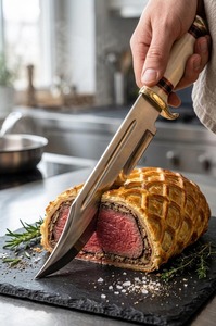 Couteau de chasse personnalisé avec lame en acier inoxydable à pointe tombante et manche blanc avec fourreau en cuir à rayures rouges - Product Image 6