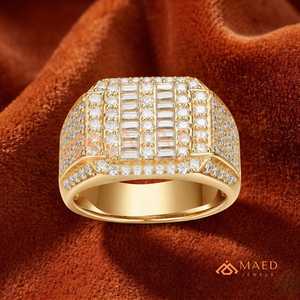 Men's Baguette Moissanite <b>Ring</b> Gold Tone <b>Iced</b> Out Hip Hop Statement <b>Ring</b> Round Cut Luxury Jewelry Gift Men - Product Image 6