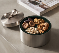 Boîte de rangement décorative en métal brossé argenté pour fruits secs et cadeaux, avec boucle et nœud, vente en gros