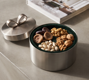 Wholesale Brushed Silver Finish Metal Date And Dry Fruit Storage <b>Box</b> Decorative Gift Container With Loop Bow - Product Image 5