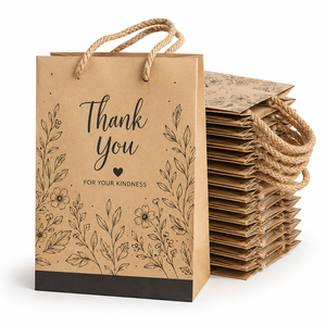 Mini Bolsas de Regalo de Papel Kraft Ecológicas de Lujo con Asas Retorcidas, Cierre Autoadhesivo, Diseño de Agradecimiento, Reciclables, Estilo Clásico - Product Image 1