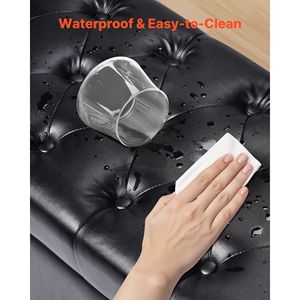 Banc de rangement à chaussures moderne capitonné en cuir PU avec pieds en bois massif, tabouret et ottoman pour entrée - Product Image 6