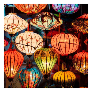 Lanterne en soie décorative de luxe, faite à la main, luminaire suspendu pour mariage, fête, décoration d'hôtel et espace de vie élégant, en bambou - Product Image 1