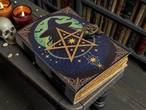 Herb Heritage Witchcraft Gothic Magic Leather Journal | Blank Spell <b>Book</b> & <b>Pagan</b> Wiccan Notebook | Handmade Blue Grimoire Gift - Product Image 4