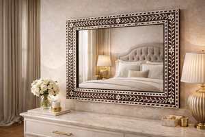 Cadre de miroir de luxe en os incrusté, miroir mural décoratif, cadre artisanal fait main, décoration intérieure, miroir de vanité, miroir en os incrusté - Product Image 2