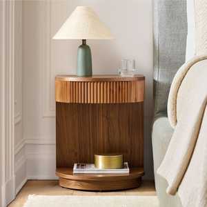 Modern Solid Wood Nightstand with Fluted Drawer Minimalist Bedroom Side <b>Table</b> <b>Walnut</b> Finish - Product Image 6