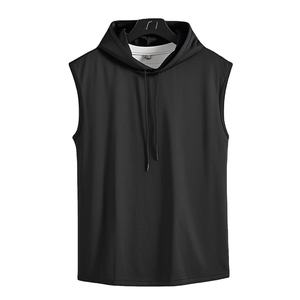 <b>Men</b> <b>Sleeveless</b> Hooded Vest 100% Cotton Solid Color Knitted Breathable Casual Winter Loose Fit - Product Image 4