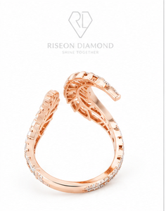 Anillo Abierto Elegante con Diseño de Hoja, Oro Rosa de 18K, Pavé de Diamantes, Estilo Moderno y Femenino, Regalo de Aniversario de Lujo - Product Image 4