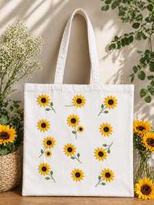 Sunflower Embroidered <b>Canvas</b> <b>Tote</b> bag - Product Image 1