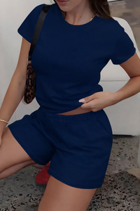 Ensemble T-shirt et short imprimé tendance à col rond – Pullover décontracté élégant à manches courtes et respirant - Product Image 4