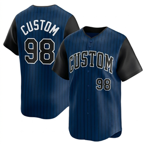 Camiseta de Béisbol Personalizada Azul Marino a Rayas, Uniforme de Equipo con Botones, Ropa Deportiva Profesional, Malla de Poliéster Transpirable - Product Image 1