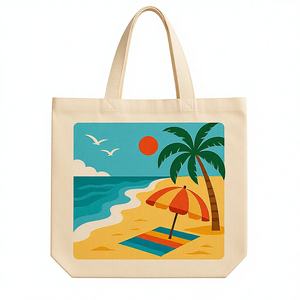 Bolsa de lona de algodón de gran capacidad con asas personalizadas con el logotipo impreso a su diseño, bolsa de playa de algodón con logotipo personalizado al por mayor. - Product Image 1