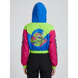 Chaqueta Corta Cortavientos para Mujer, de Poliéster, con Capucha, Diseño Color Block, Estilo Urbano, para Festivales, con Etiqueta OEM Personalizada, Cuello Alto, Tallas XS XXS - Product Image 2