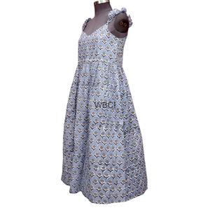 Robe longue d'été pour femme en coton imprimé numérique fait main indien, lavable, style bohème Y2K décontracté, sans manches, taille naturelle - Product Image 2