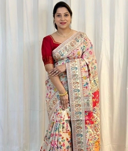 Sari traditionnel en coton pur Kanjivaram imprimé - Product Image 4