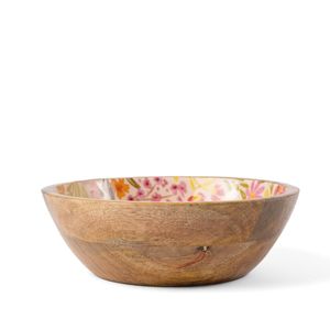 Classic Round Wooden Bowl With Enamel Design Luxury <b>Tabletop</b> Accent For Dining And Serving - Product Image 4