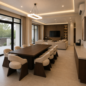 Ensemble de table à manger en bois massif de luxe avec chaises rembourrées, mobilier moderne et contemporain pour villa, hôtel, restaurant, café - Product Image 2