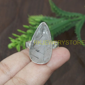 Anillo de Cuarzo Rutilado Negro, Plata de Ley 925, Hecho a Mano, con Gema en Forma de Lágrima, Anillo de Diseño, Regalo de Joyería para Mujer - Product Image 6