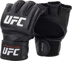 Gants de grappling MMA noirs <span class=keywords><strong>UFC</strong></span> professionnels à prix d'usine, design de logo personnalisé, en cuir véritable, demi-doigts, fermeture auto-agrippante - Product Image 1