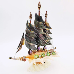 Modèle de navire porte-conteneurs en coquillages, décoration nautique, prix bas, figurine miniature de bateau en coquillages - Product Image 6