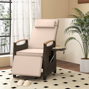 Adjustable <b>Backrest</b> and Footrest Patio Wicker Recliner Chair Garden Chairs - Product Image 3