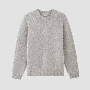 Pull col rond pour homme en coton biologique, couleur unie, tricoté côtelé, vente en gros à prix abordable - Product Image 1