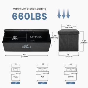 43 Inch Folding Ottoman <b>Storage</b> Bench Upholstered Foot Rest <b>Stool</b> 660 Lbs Capacity Workshop & Gym Use - Product Image 3