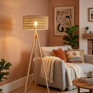 Lámpara de Pie Moderna de Lujo Hecha a Mano con Mimbre Natural, Lámpara de Pie Rectangular de Ratán Tejido Ecológico para Sala de Estar - Product Image 6