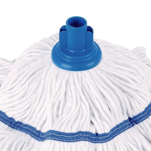 Cabezal de fregona de algodón blanco de calidad premium con hilo de fibra cortada y banda superior ancha, autoescurrible, duradero, tamaño personalizado - Product Image 2