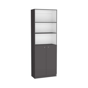 Libreria Moderna per Ufficio Domestico a 2 Ante, Grigio Opaco/Bianco, con Doppie Porte e Ripiani Multi-Livello - Product Image 2