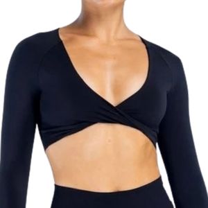Women Black Long Sleeve Twist Front Crop Top Matching Leggings <b>Set</b> Slim Fit <b>Activewear</b> Gym Wear Fashion Sportswear Wholesale - Product Image 5