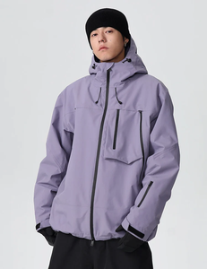 Veste de ski pour homme de couleur violette, imperméable, à capuche, avec fermeture éclair, logo personnalisé sur le devant, veste de ski synthétique pour homme, design unique - Product Image 5