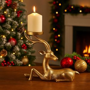 Portavelas de Aluminio Dorado Premium con Forma de Reno, Adorno Navideño Decorativo para Mesa de Navidad - Product Image 4