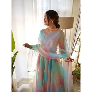 DISEÑADOR DE SEDA ORGANZA DIGITAL ESTAMPADO CON DUPATTA MULTI COLOR - Product Image 6