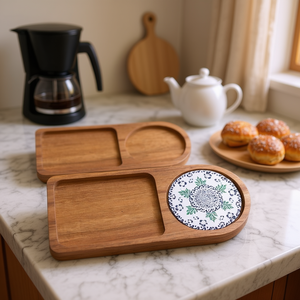 Handmade Luxury Wooden Serving Tray with Handles Printed Decorative Tray <b>for</b> Tea Coffee Breakfast in Home <b>Kitchen</b> Durable Design - Product Image 2
