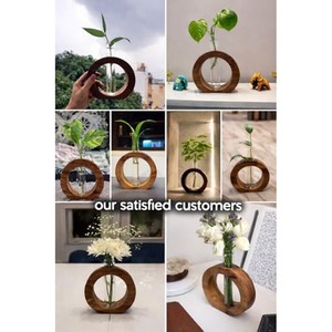 Vase en bois de teck tourné à la main avec tube en verre - Pot de fleurs en bois en gros - Product Image 4