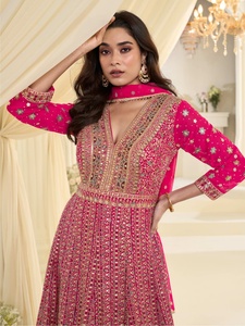 Traje Anarkali de Georgette Real para Mujer, con Lentejuelas, Largo hasta el Suelo, Estilo Moderno, para Bodas y Eventos - Product Image 5