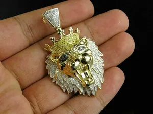 Pendentif Charme Tête de Lion Couronnée en Argent Sterling Plaqué Or 18K avec Moissanite, Bijou Animal Hip Hop de Luxe pour Hommes et Femmes - Product Image 4