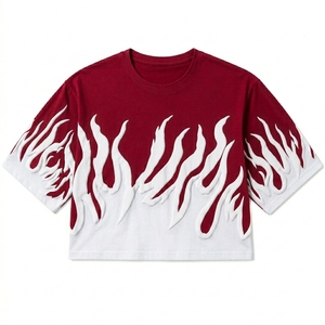 Men's Oversized Puff Print Men's Crop Oversized <b>Flame</b> T-<b>Shirt</b> 100% Cotton Knitted Streetwear 240g Front Logo Breathable T-<b>Shirt</b> - Product Image 1