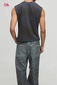 Camisetas de gimnasio sin mangas para hombre con estampado de diamantes de imitación personalizados, camiseta sin mangas de corte ajustado, 100% poliéster, camiseta ligera para correr para hombre - Product Image 2
