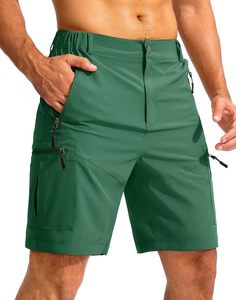 Men's Green Cargo Shorts Mid Waist Drawstring Quick Dry Woven Polyester Casual Bermuda Shorts with Zip Pockets Premium Shorts - Product Image 1