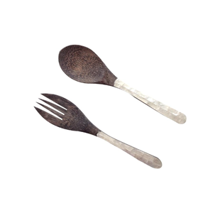 Cuillères et fourchettes en ébène avec incrustations de coquillages Capiz, fabriquées à la main au Vietnam, pour la cuisine et la table. - Product Image 3