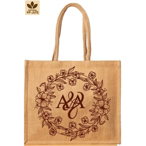 Laminated Lurex PP Jute <b>Gift</b> Tote Bag Natural 40x33x13 cm Custom Logo Printed Reusable Shopping Bag Wholesale OEM ODM Supplier - Product Image 1