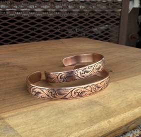Premium Pure Copper <b>Engraved</b> Scottish Thistle Flower Leaf Pattern Bio Magnetic Cuff <b>Bangle</b> Adjustable Open Wristband - Product Image 3