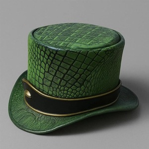 Premium Quality custom Handmade Green Leather Steampunk <b>Top</b> Hat Gothic Festival Cosplay Hat - Product Image 1